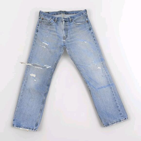 LEVIS 505 35x32 trashed distressed faded denim - Picture 1 of 16